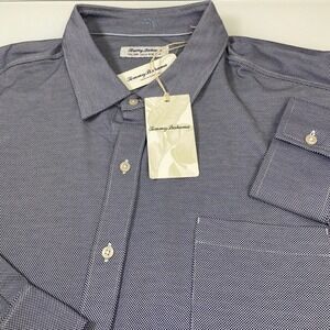 Tommy Bahama San Lucio Stretch Shirt Mens 3XL Bering Blue Micro Check NEW
